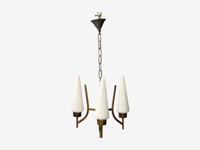 Angelo Lelli Lelii Angelo Lelli Italian Modern Brass Opal Glass Pendant light Italy 1950s