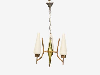 Angelo Lelli Lelii Angelo Lelli Italian Modern Brass Opal Glass Pendant light Italy 1950s
