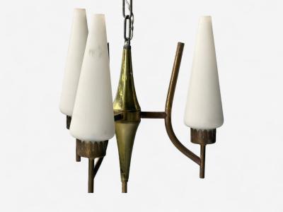 Angelo Lelli Lelii Angelo Lelli Italian Modern Brass Opal Glass Pendant light Italy 1950s