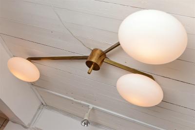 Angelo Lelli Lelii Brass and opaline plafonnier