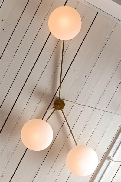 Angelo Lelli Lelii Brass and opaline plafonnier