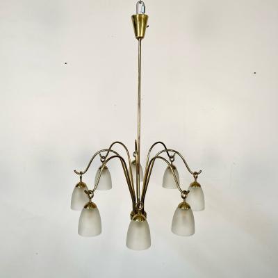 Angelo Lelli Lelii Italian Mid Century Modern Arredoluce Eight Arm Brass Chandelier by Angelo Lelli