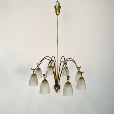 Angelo Lelli Lelii Italian Mid Century Modern Arredoluce Eight Arm Brass Chandelier by Angelo Lelli