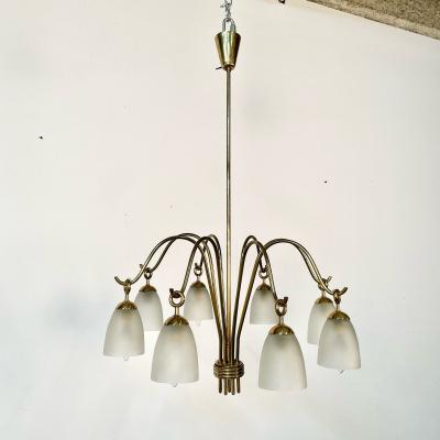 Angelo Lelli Lelii Italian Mid Century Modern Arredoluce Eight Arm Brass Chandelier by Angelo Lelli