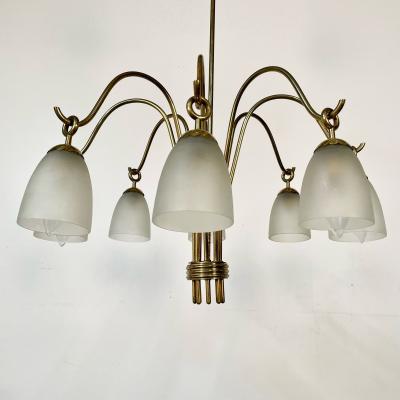 Angelo Lelli Lelii Italian Mid Century Modern Arredoluce Eight Arm Brass Chandelier by Angelo Lelli