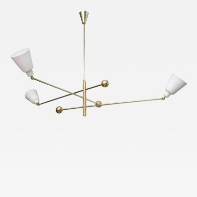Angelo Lelli Lelii Italian Modern Brass and Enameled Three Arm Chandelier Angelo Lelli