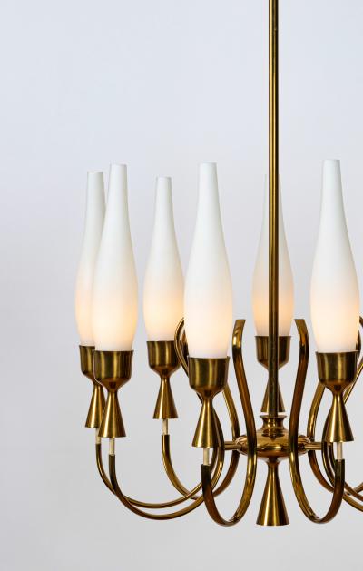 Angelo Lelli Lelii Mod 12613 9 Arm Brass Chandelier by Angelo Lelii for Arredoluce Italy c 1957