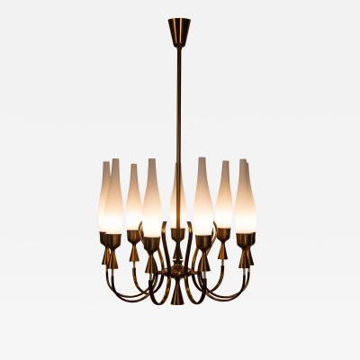 Angelo Lelli Lelii Mod 12613 9 Arm Brass Chandelier by Angelo Lelii for Arredoluce Italy c 1957