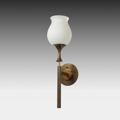 Angelo Lelli Lelii Rare Pair of Frosted Glass and Brass Sconces by Arredoluce