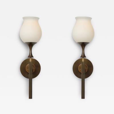 Angelo Lelli Lelii Rare Pair of Frosted Glass and Brass Sconces by Arredoluce