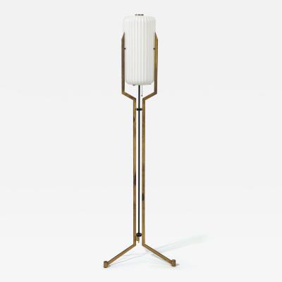 Angelo Lelli Lelii Rare Tripod Brass and Frosted Glass Floor Lamp by Angelo Lelii