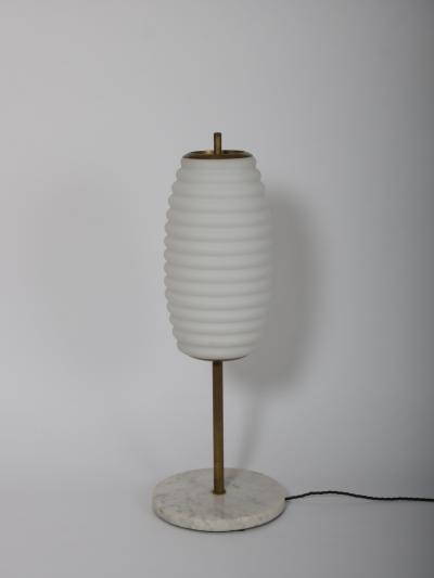 Angelo Lelli Lelii Table light brass marble and opaline glass Italy c1950 Att Angelo Lelii