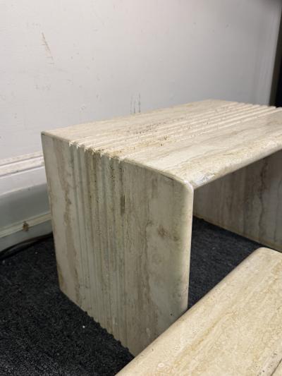 Angelo Mangiarotti ITALIAN MODERNIST PAIR OF LINE DESIGN TRAVERTINE NESTING TABLES