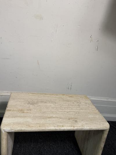 Angelo Mangiarotti ITALIAN MODERNIST PAIR OF LINE DESIGN TRAVERTINE NESTING TABLES