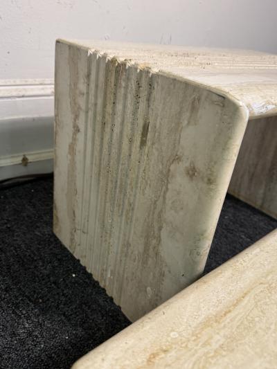 Angelo Mangiarotti ITALIAN MODERNIST PAIR OF LINE DESIGN TRAVERTINE NESTING TABLES