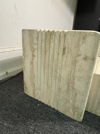 Angelo Mangiarotti ITALIAN MODERNIST PAIR OF LINE DESIGN TRAVERTINE NESTING TABLES