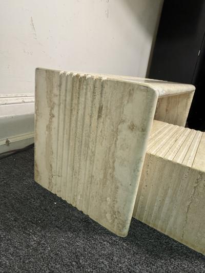 Angelo Mangiarotti ITALIAN MODERNIST PAIR OF LINE DESIGN TRAVERTINE NESTING TABLES