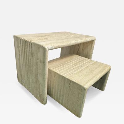 Angelo Mangiarotti ITALIAN MODERNIST PAIR OF LINE DESIGN TRAVERTINE NESTING TABLES