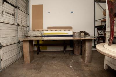 Angelo Mangiarotti Italian Modern Travertine Center Table or Desk Designed by Angelo Mangiarotti