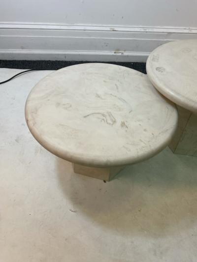 Angelo Mangiarotti MODERN TRIO OF ITALIAN ROUND TOP TRAVERTINE TABLES WITH OCTAGONAL PEDESTAL BASE