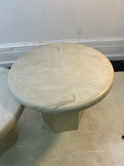 Angelo Mangiarotti MODERN TRIO OF ITALIAN ROUND TOP TRAVERTINE TABLES WITH OCTAGONAL PEDESTAL BASE