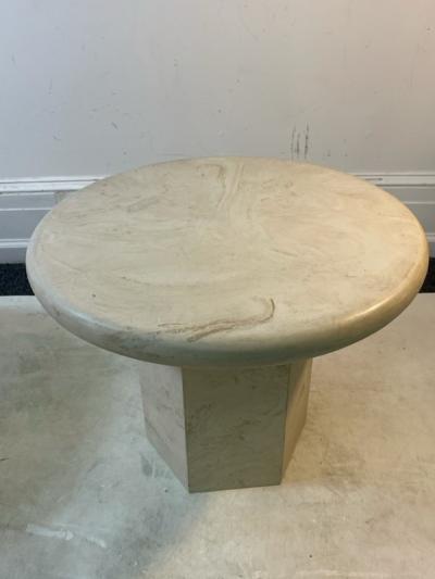 Angelo Mangiarotti MODERN TRIO OF ITALIAN ROUND TOP TRAVERTINE TABLES WITH OCTAGONAL PEDESTAL BASE