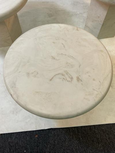 Angelo Mangiarotti MODERN TRIO OF ITALIAN ROUND TOP TRAVERTINE TABLES WITH OCTAGONAL PEDESTAL BASE