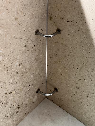 Angelo Mangiarotti MODERNIST ITALIAN TRAVERTINE AND GLASS CONSOLE TABLE
