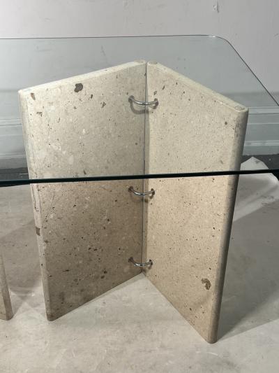 Angelo Mangiarotti MODERNIST ITALIAN TRAVERTINE AND GLASS CONSOLE TABLE