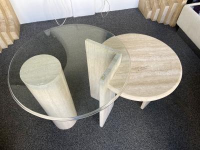 Angelo Mangiarotti Mid Century Modern Travertine Sculpture Gueridon Table Italy 1980s