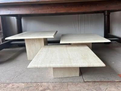 Angelo Mangiarotti Set of Three Italian Modern Travertine Tables