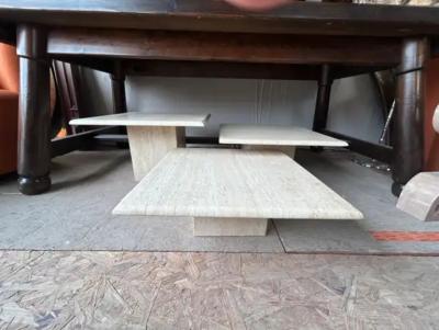 Angelo Mangiarotti Set of Three Italian Modern Travertine Tables