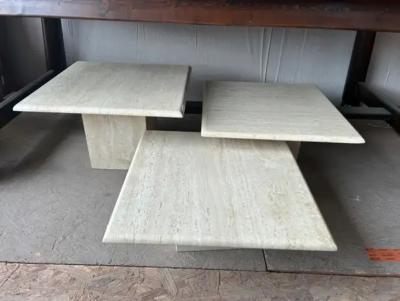 Angelo Mangiarotti Set of Three Italian Modern Travertine Tables