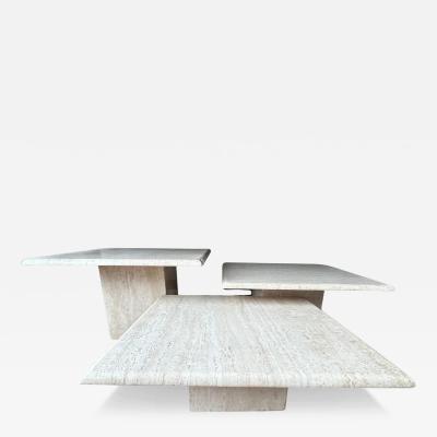 Angelo Mangiarotti Set of Three Italian Modern Travertine Tables