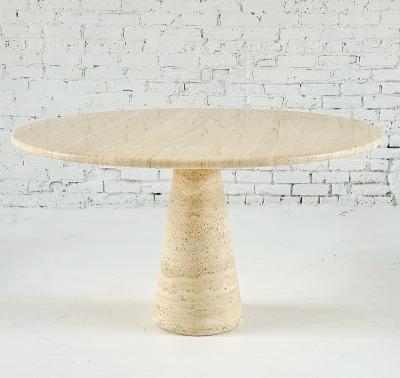 Angelo Mangiarotti Travertine Pedestal Dining Table Italy 1970