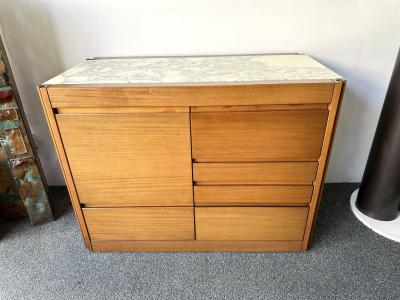 Angelo Mangiarotti Wood and Marble Dry Bar Cart by Angelo Mangiarotti for Molteni Italy 1960s