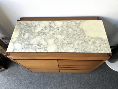 Angelo Mangiarotti Wood and Marble Dry Bar Cart by Angelo Mangiarotti for Molteni Italy 1960s