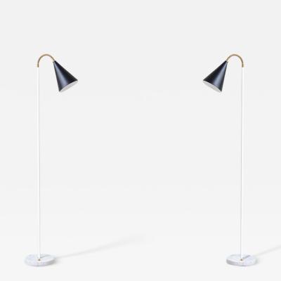 Angelo Ostuni Pair of reading lamps with cone diffuser in painted metal and marble base