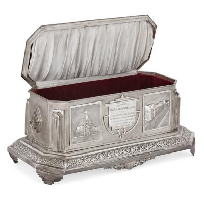 Anglo Indian Art Deco silver presentation casket