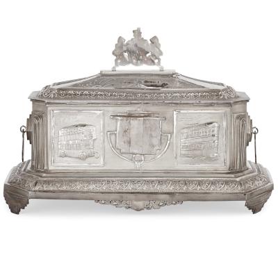 Anglo Indian Art Deco silver presentation casket