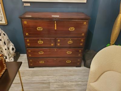 Anglo Indian Brass Inlaid Secretary Chest of Drawers