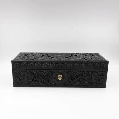 Anglo Indian Carved Ebony Glove Box Mid 19th Century
