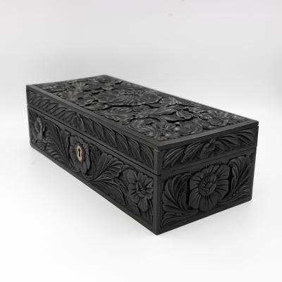 Anglo Indian Carved Ebony Glove Box Mid 19th Century