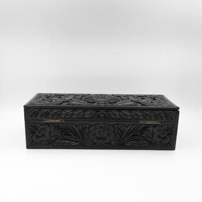 Anglo Indian Carved Ebony Glove Box Mid 19th Century