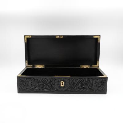 Anglo Indian Carved Ebony Glove Box Mid 19th Century