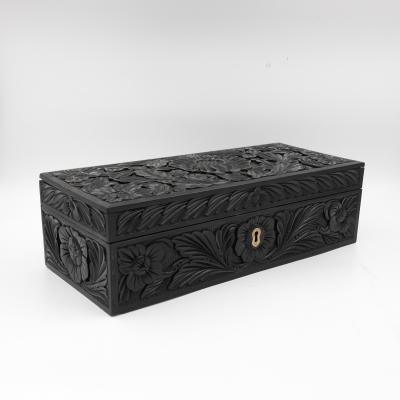 Anglo Indian Carved Ebony Glove Box Mid 19th Century
