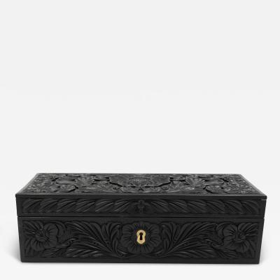 Anglo Indian Carved Ebony Glove Box Mid 19th Century