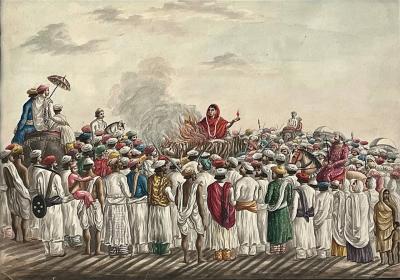 Anglo Indian Company School Suttee Watercolour Paintings Set of Two circa 1810