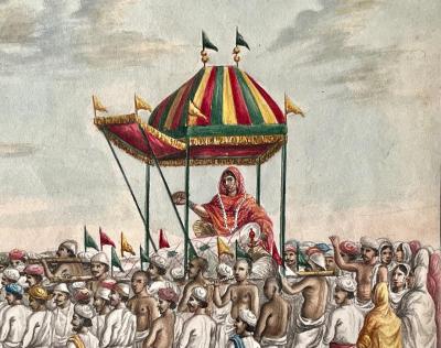 Anglo Indian Company School Suttee Watercolour Paintings Set of Two circa 1810