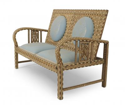 Anglo Indian Teak Upholstered Loveseat